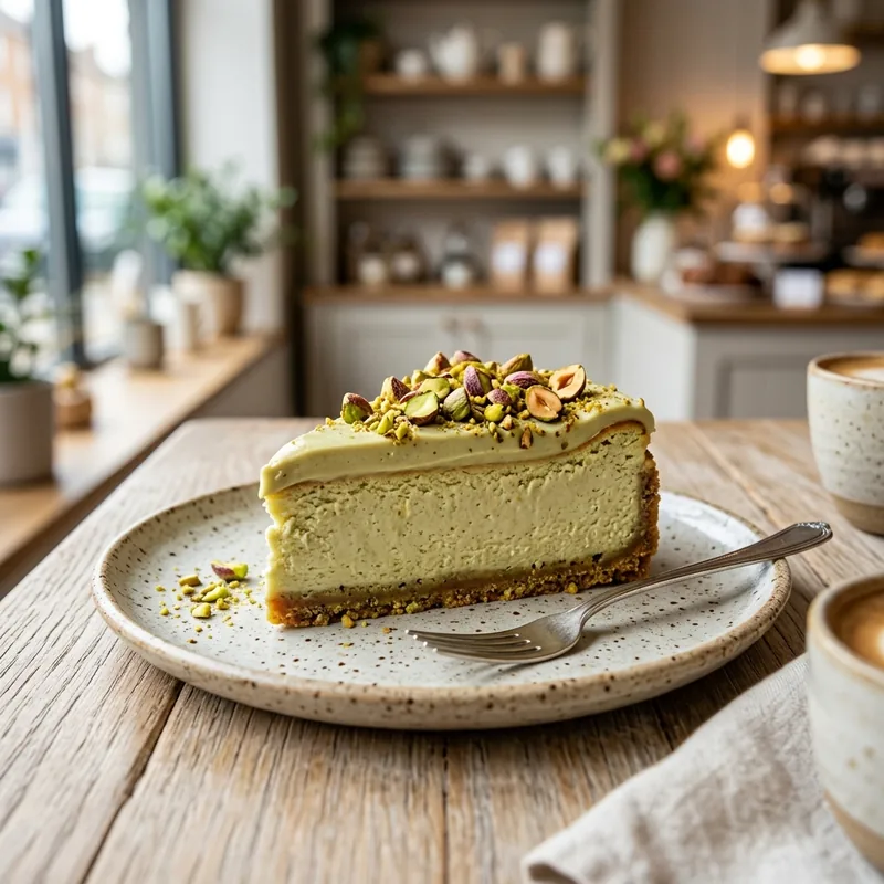 Porción de cheesecake de pistachos