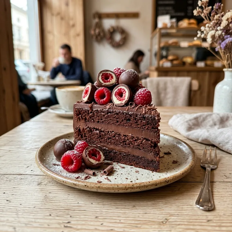 Porción de Torta Franui con frambuesas